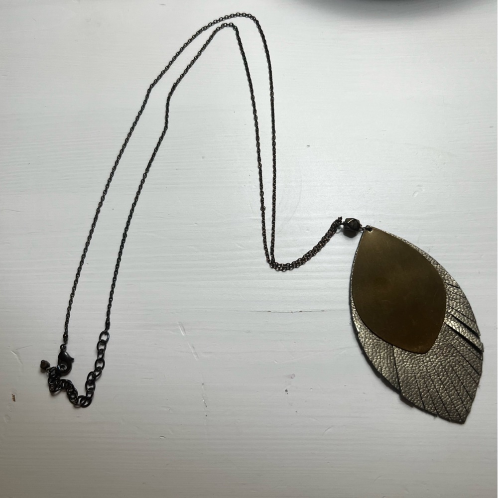 Noonday Collection Gold Leather Feather Necklace